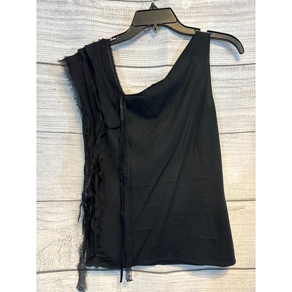 BCBGMAXAZRIA Black Sleeveless Top With Fringe Detail M - Picture 4 of 4